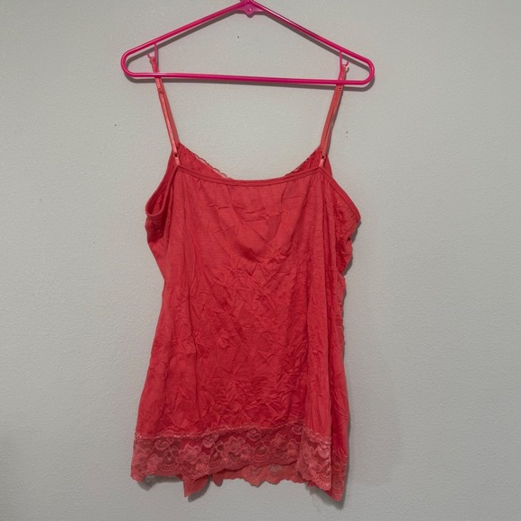 Maurices Y2K Pink Lace Trim Crinkle Cami Tank Top XXL Layering Romantic Coquette - Picture 3 of 5
